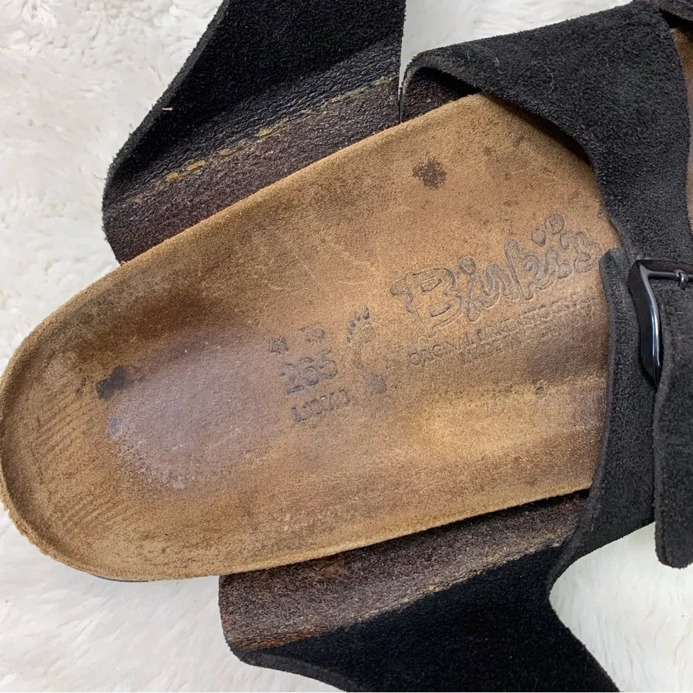 Birki's by Birkenstock Women's Black Suede Leather Three Straps Sandals Size L10